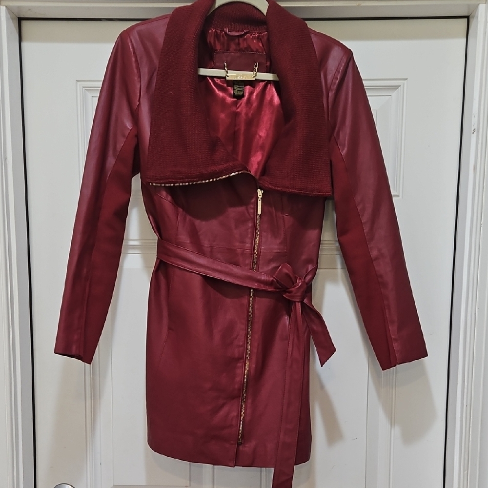 Red Leather Long Moto Jacket